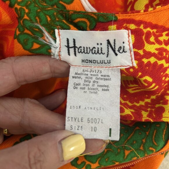 Vintage 70s Hawaii Nei Orange Maxi Hostess Dress Made in Hawaii Size 10 - Picture 6 of 11